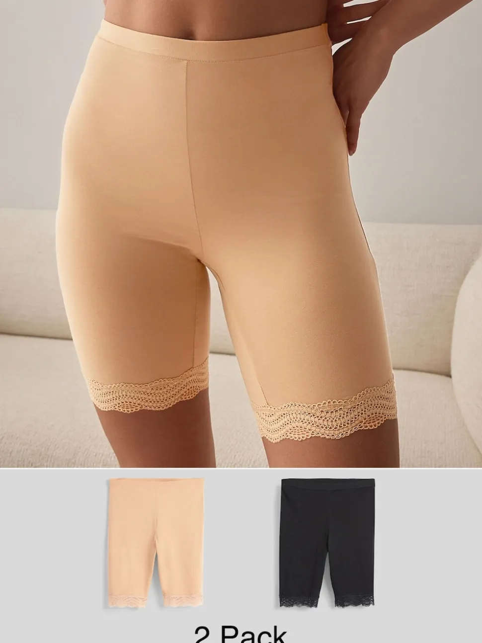 Noir / Pastel Rose Nude - Short anti-chafe en coton mélangé 2 Pack