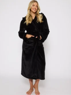 Noir - Peignoir Loungeable longue luxueuse à capuche en polaire avec ruban de Noël