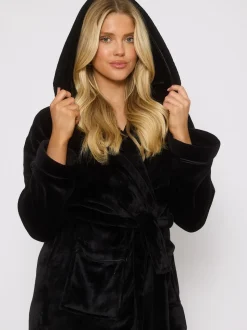 Noir - Peignoir Loungeable longue luxueuse à capuche en polaire avec ruban de Noël