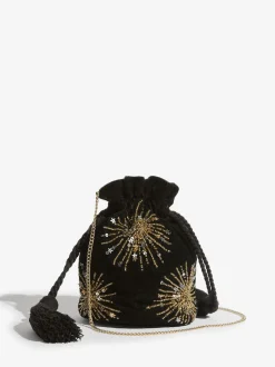 Noir - Pochette Love & Roses en velours avec ornements sequins