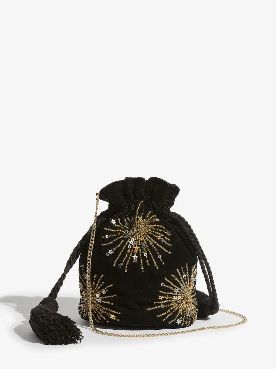 Noir - Pochette Love & Roses en velours avec ornements sequins