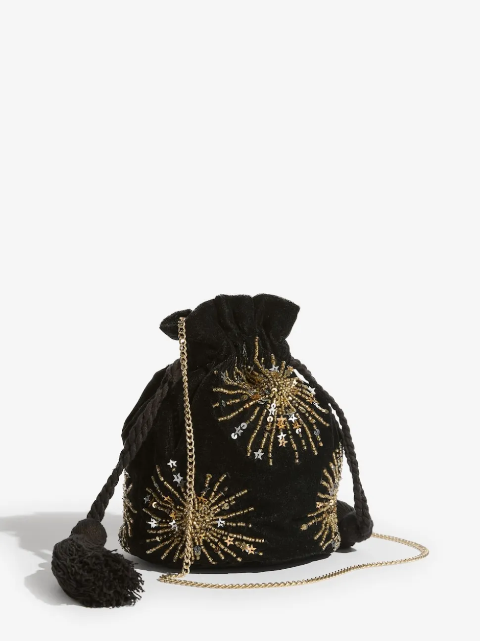 Noir - Pochette Love & Roses en velours avec ornements sequins