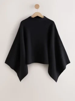 Noir - Poncho cape en maille fine