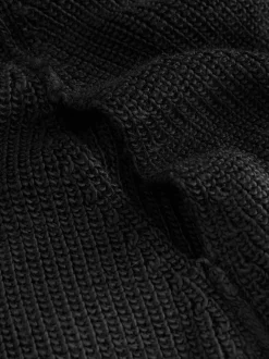 Noir - Poncho en maille côtelée à col roulé
