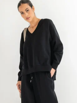 Noir - Pour Moi le Sweat-shirt Décontracté à Col en V le plus doux pour le repos