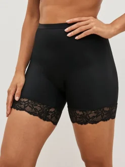 Noir / Praline Nude - Bermuda léger et galbant avec dos en dentelle pour le contrôle du ventre 2 Pack