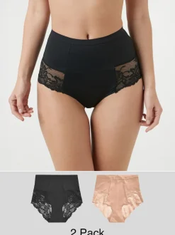 Noir / Praline Nude - Imprimé Gainant Culotte brésilienne dos lacé 2 Lot