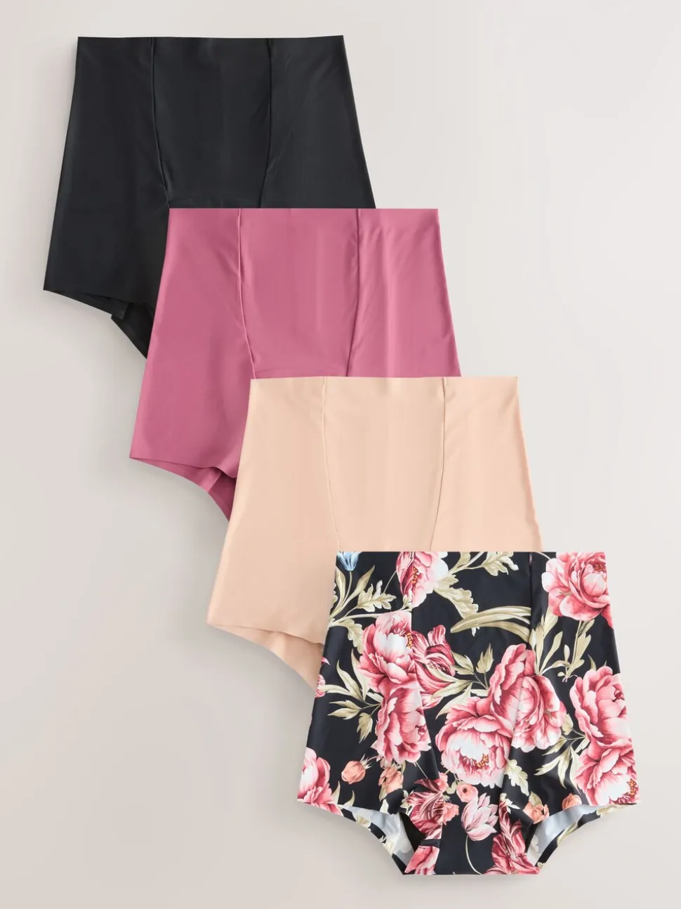 Noir / Praline nude / Rose fleuri - Lot de 4 culottes menstruelles à débit moyen Invisible
