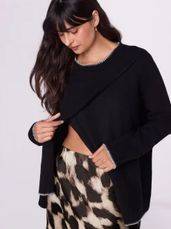 Noir - Pull d’allaitement en maille Grossesse