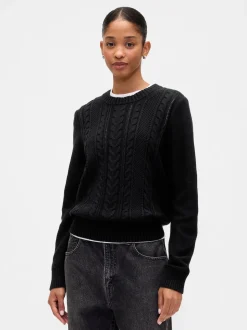 Noir - Pull Gap en maille torsadée de coton