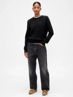 Noir - Pull Gap en maille torsadée de coton