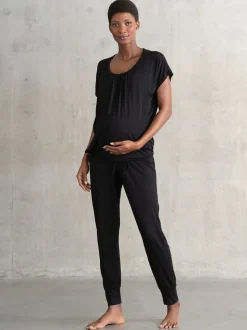 Noir - Pyjama de maternité et d’allaitement Seraphine avec sac à dos et allaitement Ensemble 2 pièces