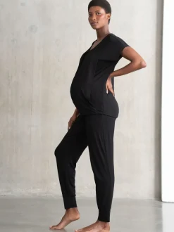 Noir - Pyjama de maternité et d’allaitement Seraphine avec sac à dos et allaitement Ensemble 2 pièces