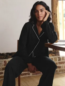 Noir - Pyjama en jersey boutonné