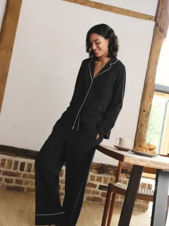 Noir - Pyjama en jersey boutonné