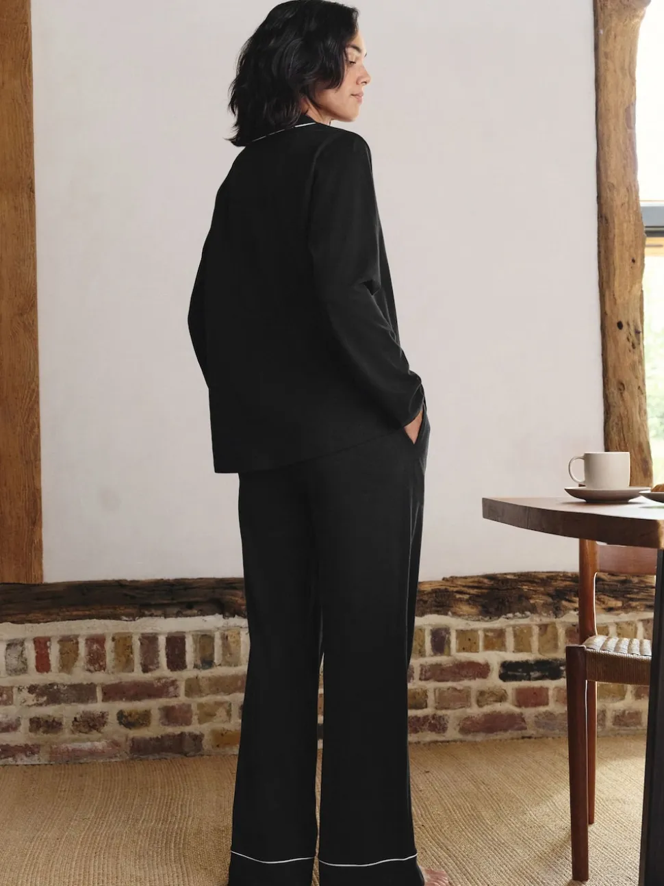 Noir - Pyjama en jersey boutonné