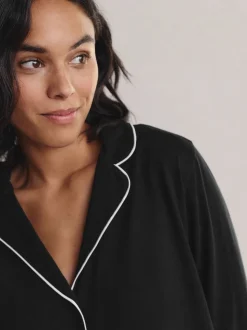 Noir - Pyjama en jersey boutonné