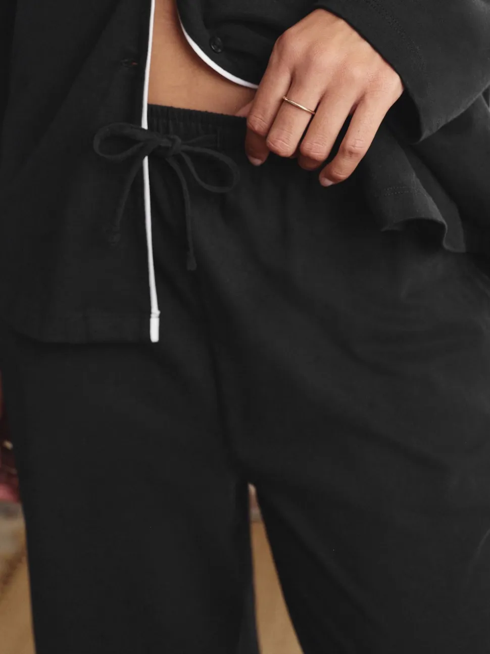 Noir - Pyjama en jersey boutonné