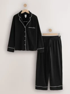 Noir - Pyjama en jersey boutonné