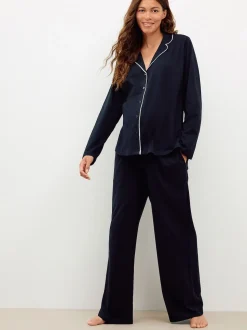 Noir - Pyjamas de Grossesse boutonné en jersey