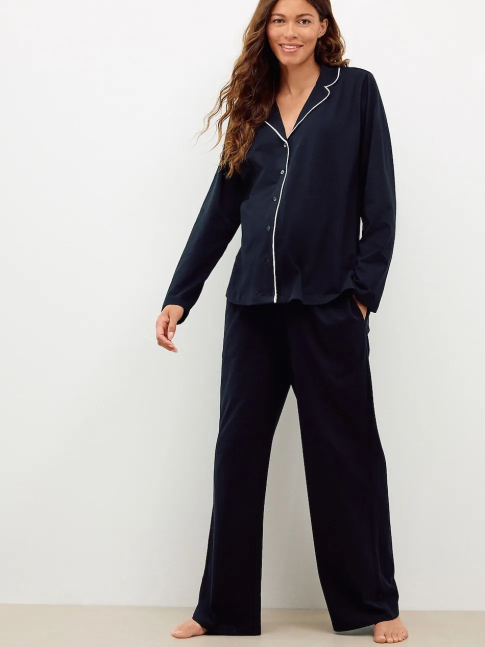 Noir - Pyjamas de Grossesse boutonné en jersey