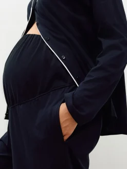 Noir - Pyjamas de Grossesse boutonné en jersey