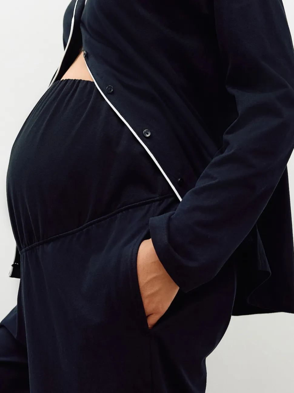 Noir - Pyjamas de Grossesse boutonné en jersey