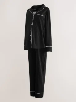 Noir - Pyjamas de Grossesse boutonné en jersey