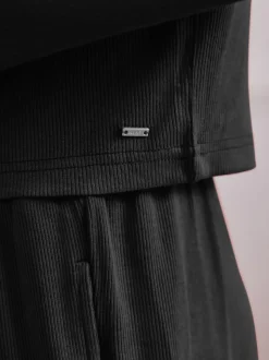 Noir - Pyjamas Manche longue côtelé