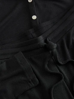 Noir - Pyjamas Manche longue côtelé