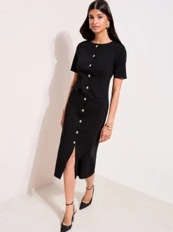 Noir - Robe mi-long Friends Like These extensible sculptante à boutons