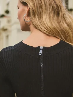 Noir - Robe mi-longue à ceinture nouée en similicuir