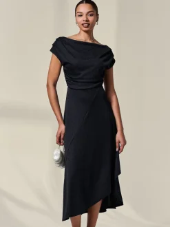 Noir - Robe mi-longue Jolie Moi drapée asymétrique