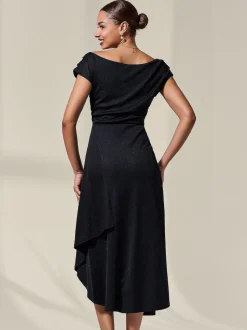 Noir - Robe mi-longue Jolie Moi drapée asymétrique