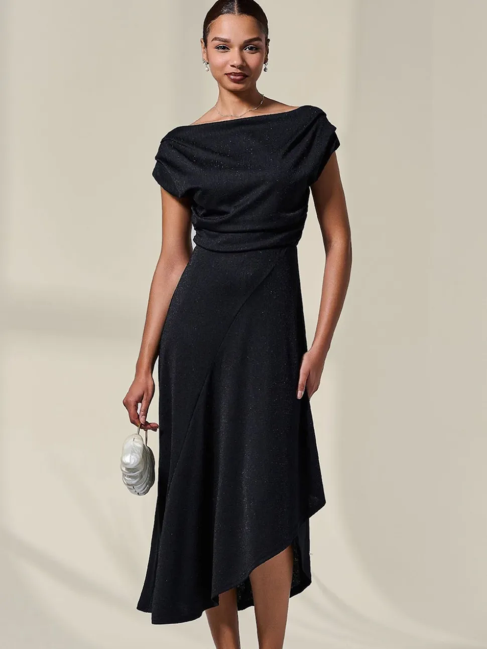 Noir - Robe mi-longue Jolie Moi drapée asymétrique