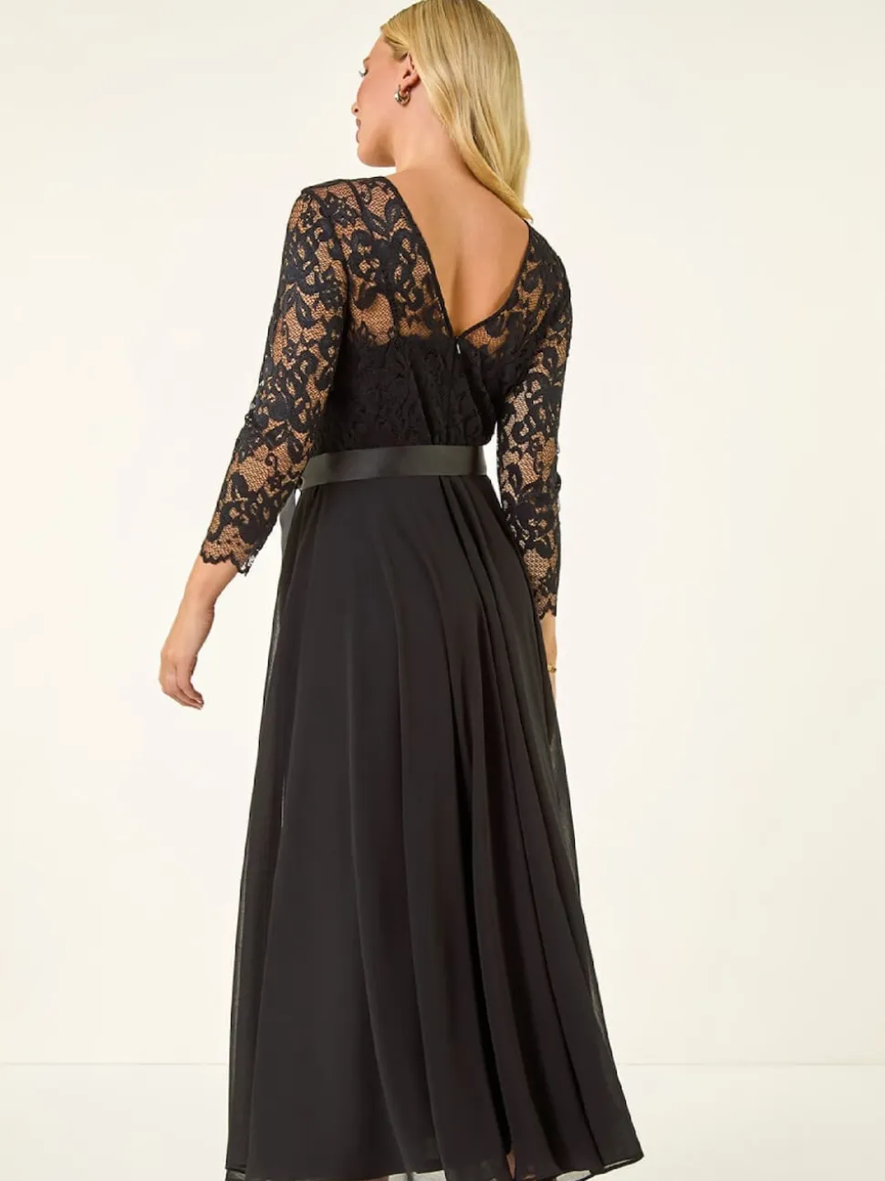 Noir - Robe Roman Petites tailles à corsage contrastant en dentelle
