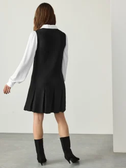 Noir - Robe Tablier en maille à superpositions
