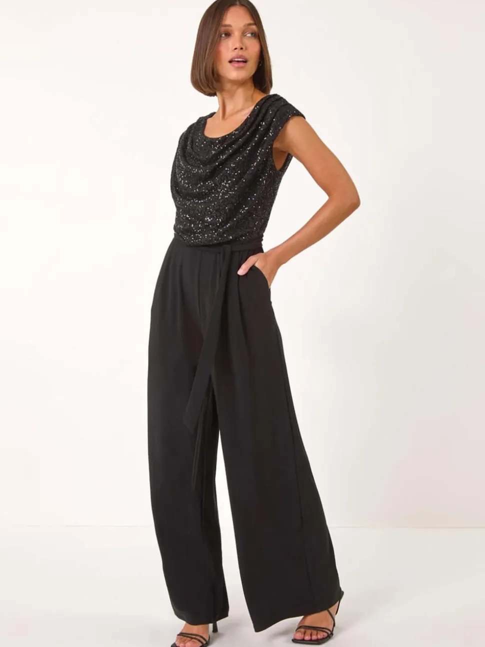 Noir - Roman Sequin Bodice Col bénitier Combinaison