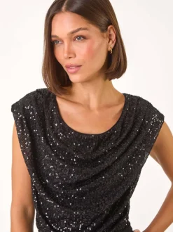 Noir - Roman Sequin Bodice Col bénitier Combinaison