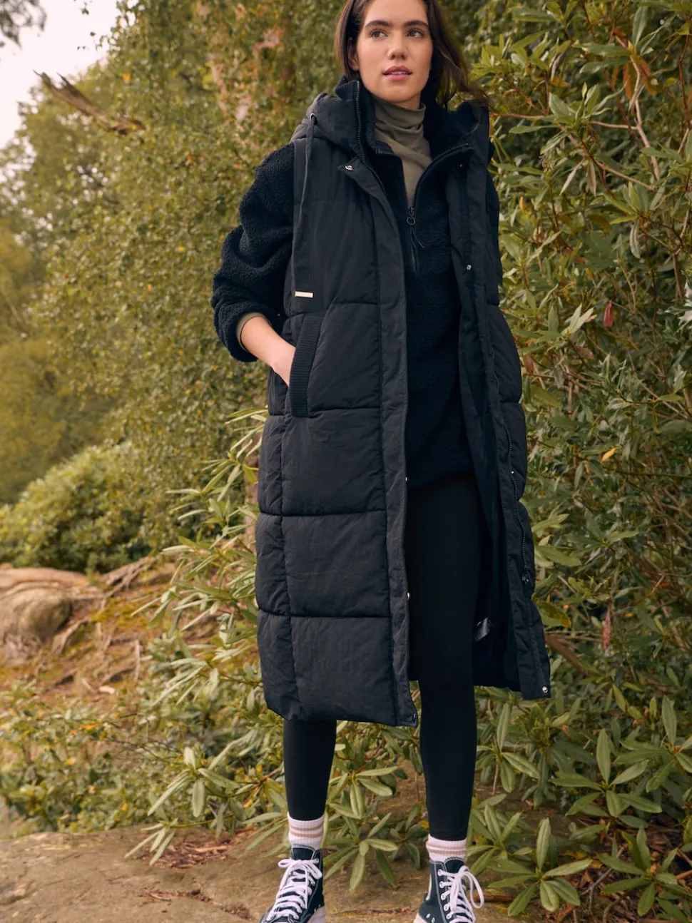 Noir - Résistant à la douche Knit Col À capuche Padded Gilet