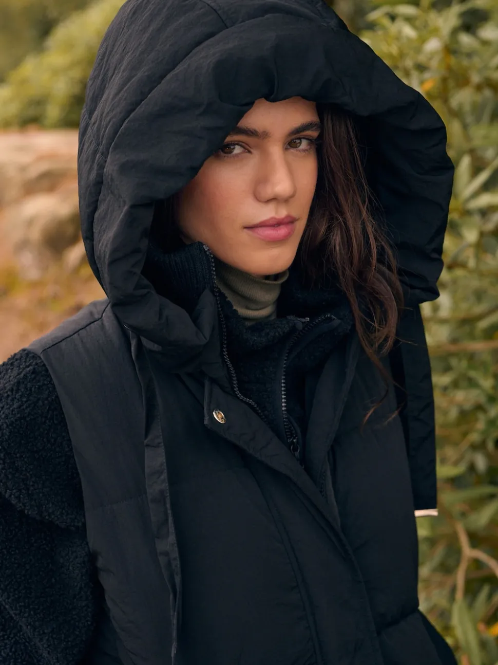 Noir - Résistant à la douche Knit Col À capuche Padded Gilet