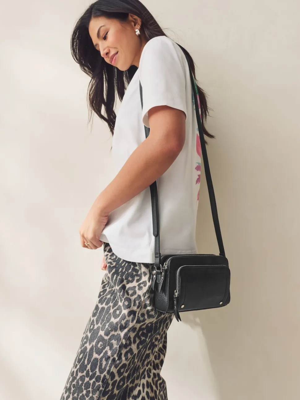 Noir - Sac à bandoulière à double fermeture éclair