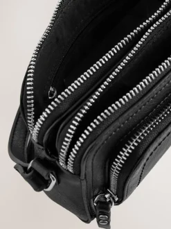 Noir - Sac à bandoulière à double fermeture éclair