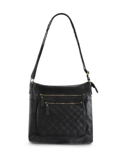 Noir - Sac à bandoulière Pavers en cuir à fermeture éclair multiple