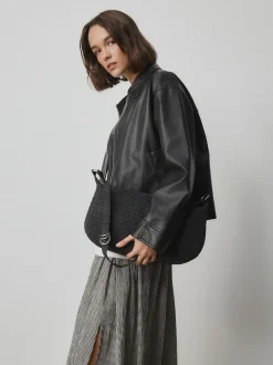 Noir - Sac à bandoulière tissé en daim