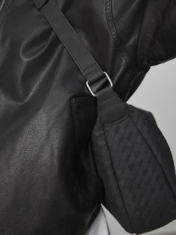 Noir - Sac à bandoulière tissé en daim
