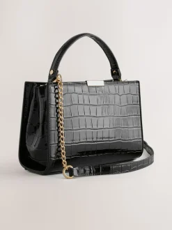 Noir - Sac à poignée supérieure effet Crocs