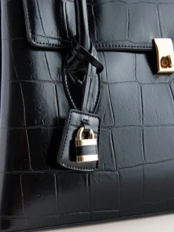 Noir - Sac bandoulière effet croco
