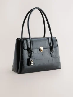 Noir - Sac bandoulière effet croco
