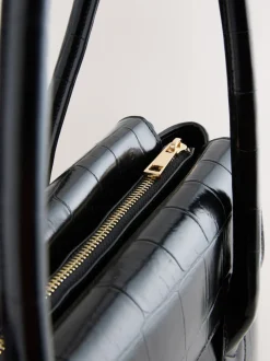 Noir - Sac bandoulière effet croco